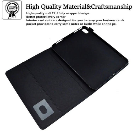 Leather Protective Case for Tablets with Magnetic Clasp and Stand - black folio with built-in stand, card slots, magnetic clasp, durable leather protection