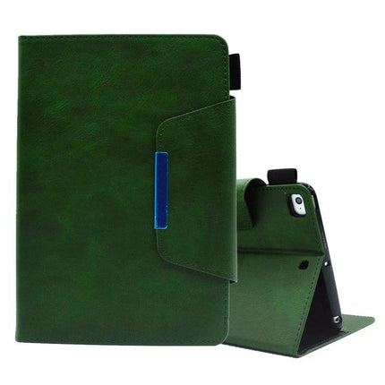 Leather Protective Case for Tablets with Magnetic Clasp and Stand in green leather with built-in stand and card slots for hands-free use
