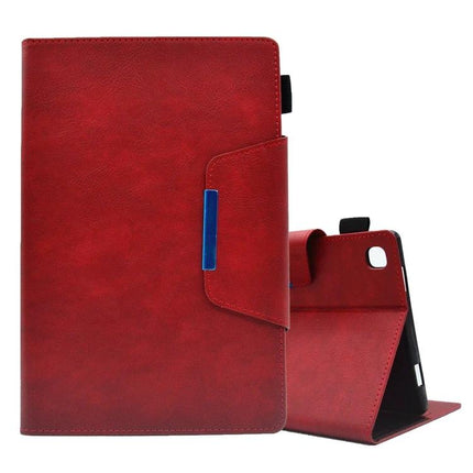 Magnetic Clasp Suede Leather Case for Samsung Galaxy Tab A8 10.5 in red with card slots, stand and secure magnetic clasp for travel and meetings