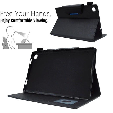Suede Leather Protective Case for Samsung Galaxy Tab A 8.0 2019 in black, foldable stand for hands-free viewing and card storage