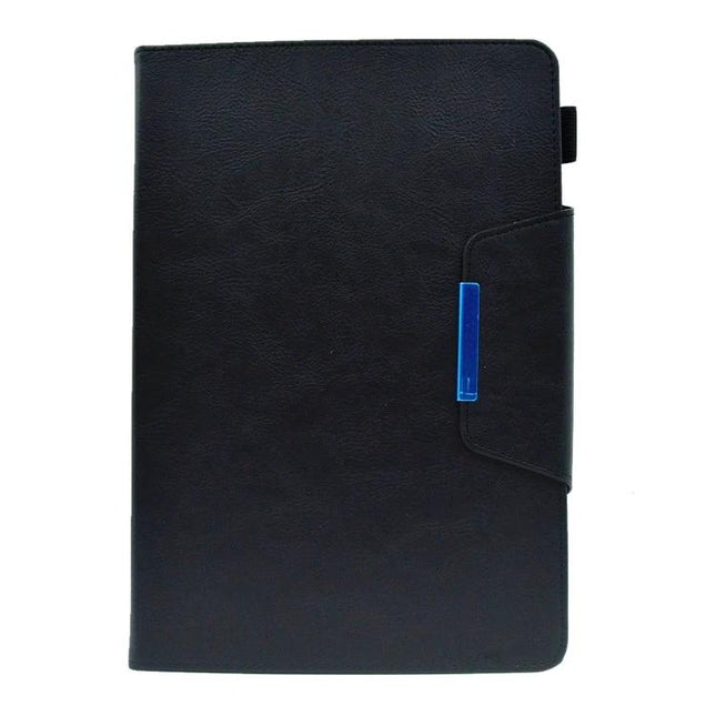 Leather Tablet Case with Magnetic Clasp for 7 to 10 Inch Devices - black PU leather folio with card slots and horizontal viewing stand