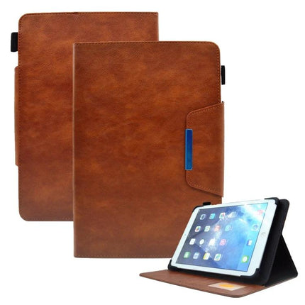 Leather Tablet Case with Magnetic Clasp for 7 to 10 Inch Devices in brown PU leather with card slots and stand for horizontal viewing