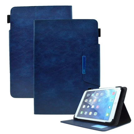 Leather Tablet Case with Magnetic Clasp for 7 to 10 Inch Devices showing navy PU leather folio, card slots and horizontal viewing stand