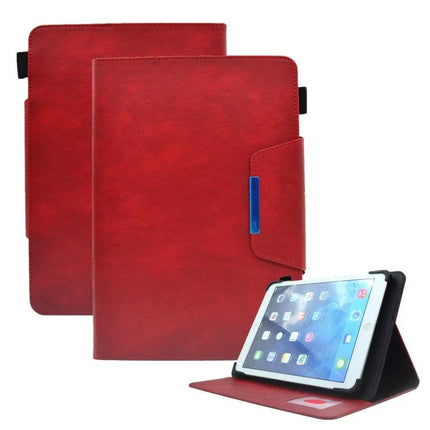 Leather Tablet Case with Magnetic Clasp for 7 to 10 Inch Devices - Red PU Leather Folio with Card Slots and Stand