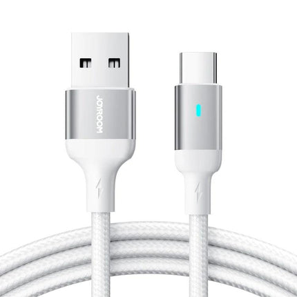JOYROOM USB-C Charging Cable for Everyday Device Connections - white braided 3A USB-A to USB-C charging and data cable