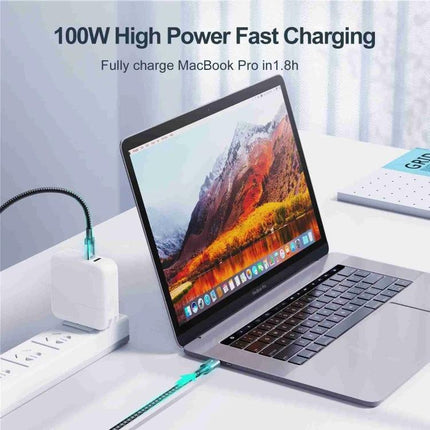 Joyroom USB-C Cable for Daily Device Charging at Home and Travel – 100W fast charging cable connected to laptop on desk