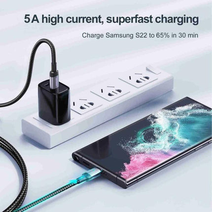 Joyroom USB-C Cable for Daily Device Charging at Home and Travel - braided USB-C to USB-C fast charging cable powering phone from wall charger