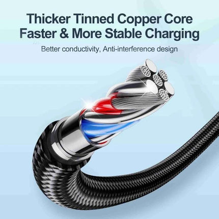 Joyroom USB-C Cable for Daily Device Charging at Home and Travel showing thicker tinned copper core and braided sheath for faster, stable charging
