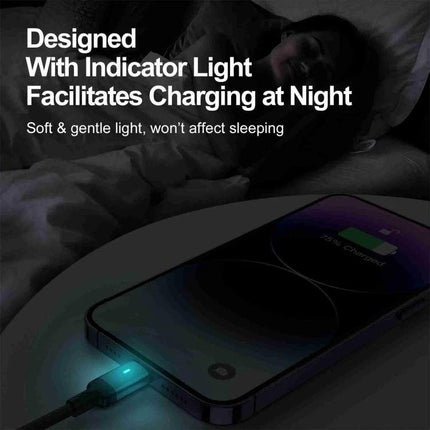 Joyroom Cable for Daily Device Charging and Data Transfer with indicator light charging phone at night, 20W Type-C to 8 Pin cable