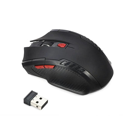 Wireless Mouse with Adjustable DPI for Everyday Office Work - black ergonomic cordless mouse with USB receiver, DPI button and side navigation keys