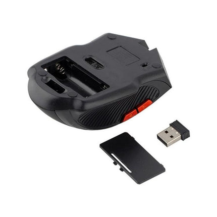 Wireless Mouse with Adjustable DPI for Everyday Office Work - black wireless mouse underside showing battery bay, USB receiver and cover
