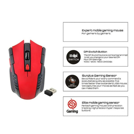 Wireless Mouse with Adjustable DPI for Everyday Office Work - red wireless mouse with USB receiver, DPI switch and ergonomic design
