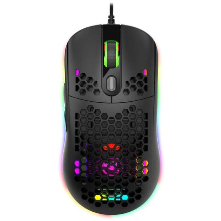 HXSJ Wired Gaming Mouse with RGB Backlighting for PC Use - black honeycomb shell USB mouse with RGB lighting and textured scroll wheel