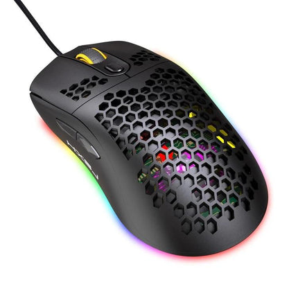 HXSJ Wired Gaming Mouse with RGB Backlighting for PC Use - honeycomb shell, USB wired, adjustable DPI up to 6400, RGB lighting
