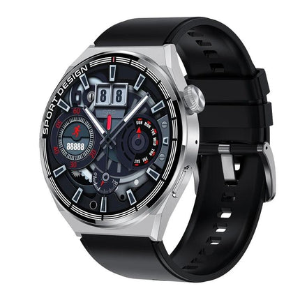Experience Everyday Convenience with a HDT Smart Watch - 1.6-inch full-touch fitness and call notification smartwatch, sleek silver case and black strap