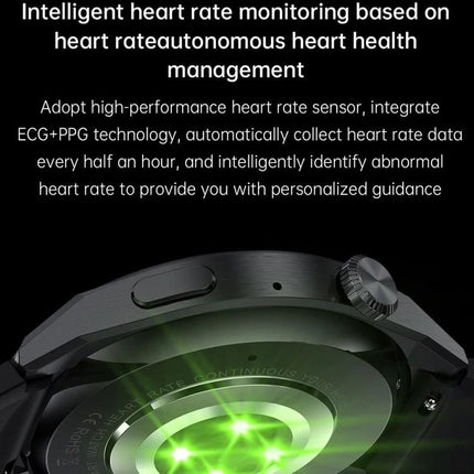 Experience Everyday Convenience with a HDT Smart Watch - close-up of watch heart rate sensor and ECG+PPG monitoring lights