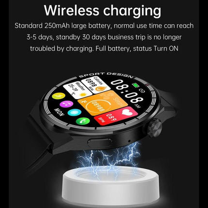 Experience Everyday Convenience with a HDT Smart Watch showing wireless charging on 1.6-inch full-touch display and health tracking icons