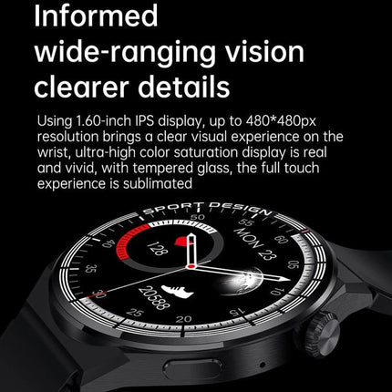 Experience Everyday Convenience with a HDT Smart Watch showing 1.6-inch IPS display, heart rate and activity tracking on a sleek sport-design watch face