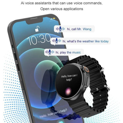 Essential Smart Watch for Daily Health Tracking and Connectivity showing watch with voice assistant and smartphone notifications