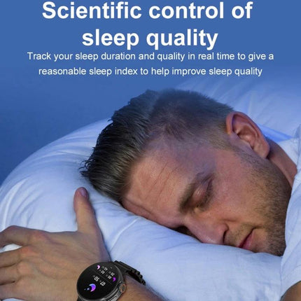 Essential Smart Watch for Daily Health Tracking and Connectivity showing man sleeping with watch tracking sleep quality and heart rate