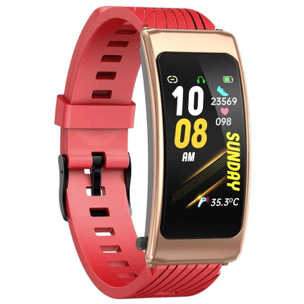Smart Watch for Everyday Fitness and Communication Tracking - rose gold fitness tracker with red band showing steps heart rate and notifications