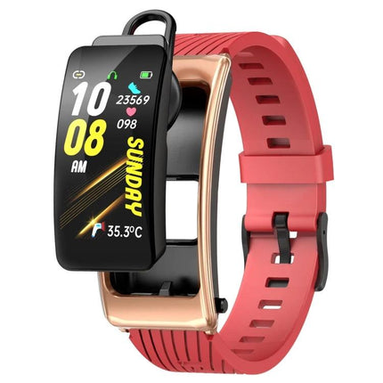 Smart Watch for Everyday Fitness and Communication Tracking - red strap smart watch showing time, steps, heart rate and message alerts