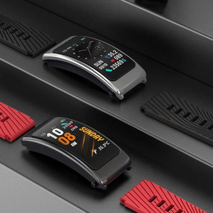 Smart Watch for Everyday Fitness and Communication Tracking showing curved touchscreen, heart rate, steps and message notifications