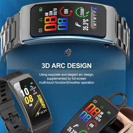 Smart Watch for Everyday Fitness and Communication Tracking — curved 3D arc design, full-color display showing steps, heart rate, and messages