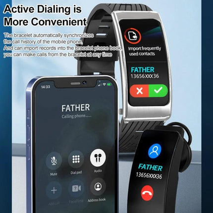 Smart Watch for Everyday Fitness and Communication Tracking showing call sync between phone and smartwatch with incoming call from 'Father'