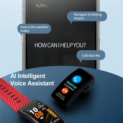 Smart Watch for Everyday Fitness and Communication Tracking with AI voice assistant showing calls, messages and fitness metrics on screen