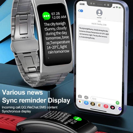Smart Watch for Everyday Fitness and Communication Tracking - stainless steel fitness smartwatch showing message sync and heart rate display