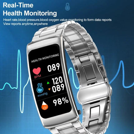 Smart Watch for Everyday Fitness and Communication Tracking — silver fitness smartwatch showing real-time heart rate, blood pressure, SpO2 on screen