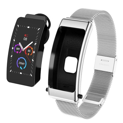 Daily Companion Smart Watch for Active Lifestyles sleek black module and silver mesh strap showing heart rate and step-tracking display