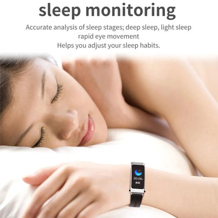 Daily Companion Smart Watch for Active Lifestyles showing sleep monitoring on wrist while user sleeps
