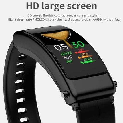 Daily Companion Smart Watch for Active Lifestyles — black smartwatch with HD large curved AMOLED screen showing time, steps, heart rate and activity reminders