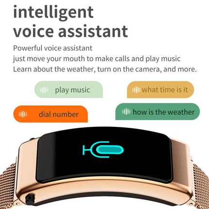Daily Companion Smart Watch for Active Lifestyles showing voice assistant screen and call, music, weather, and dial number functions