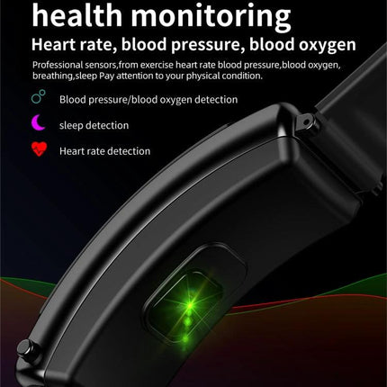 Daily Companion Smart Watch for Active Lifestyles showing heart rate, blood pressure and blood oxygen sensors on black band