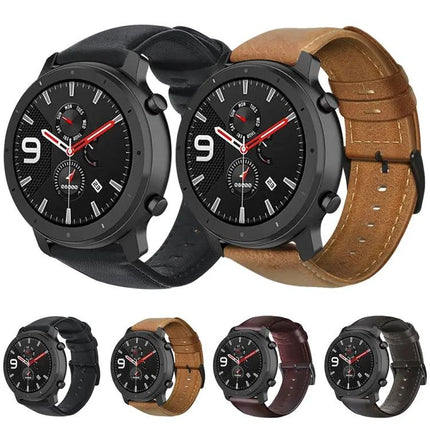 Oil Wax Leather Watch Band For Amazfit GTR 47mm TicWatch