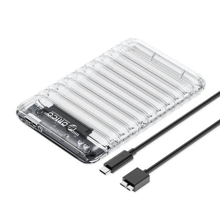 ORICO USB 3.0 External Case for 2.5 Inch Hard Drives clear ribbed ABS enclosure with USB-C cable for portable 2.5" HDD/SSD