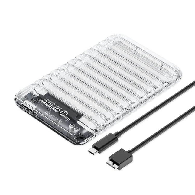 ORICO USB 3.0 External Case for 2.5 Inch Hard Drives clear ribbed ABS enclosure with USB-C cable for portable 2.5" HDD/SSD