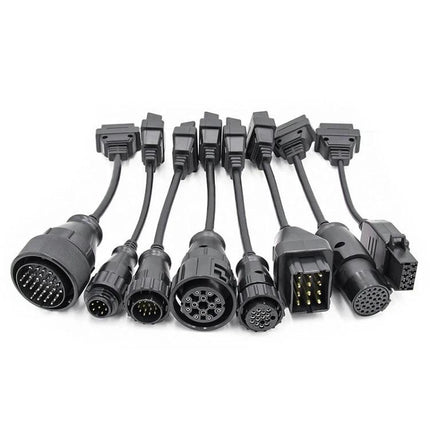 Truck Diagnostic Cable for Everyday Vehicle Maintenance — assortment of truck diagnostic adapter cables with multiple pin connectors for fleet pre-trip checks