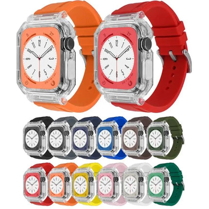 Clear Polycarbonate Case Silicone Band Apple Watch 41/45mm