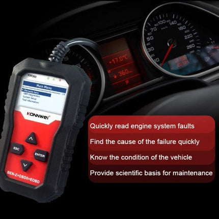KONNWE Device for Routine Mercedes Car Maintenance handheld diagnostic tool scanning dashboard to read engine faults and vehicle condition