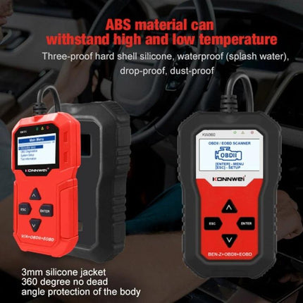 KONNWE Device for Routine Mercedes Car Maintenance ergonomic handheld OBD2 scanner with silicone jacket and shielded casing