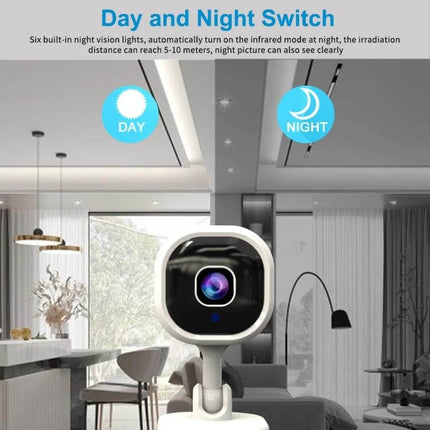 A3 WiFi Security Camera with Motion Detection and Night Vision monitoring living room day and night, app alerts, continuous recording during WiFi loss