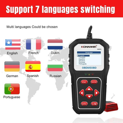 KONNWE Tool for Everyday Car Maintenance Diagnostics handheld OBD2 reader with 7-language menu and cable for home car diagnostics