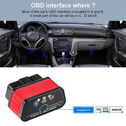 Konnwei Device for Routine Car Maintenance Checks connected to car OBD II port under dashboard showing Bluetooth 5.0 compatibility