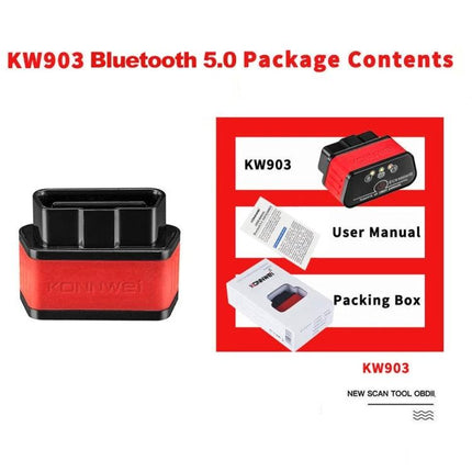 Konnwei Device for Routine Car Maintenance Checks - KW903 Bluetooth OBDII scan tool with user manual and packing box