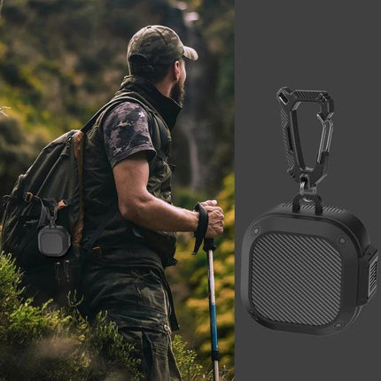 Silicone Case for Samsung Earbuds with Carabiner for Daily Use — durable silicone cover with carabiner shown clipped to backpack for outdoor commutes