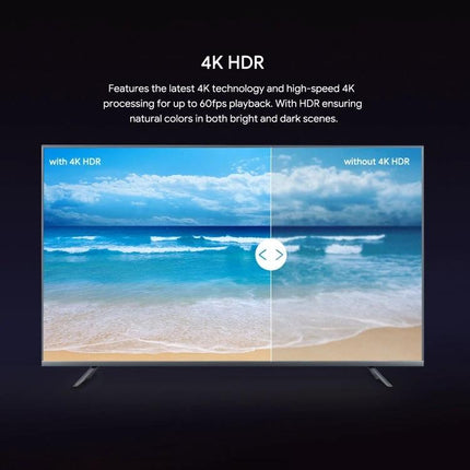 Alt Tag: MECOOL KM7 Plus Android TV Box for Smart Streaming showing 4K HDR side-by-side beach image comparison